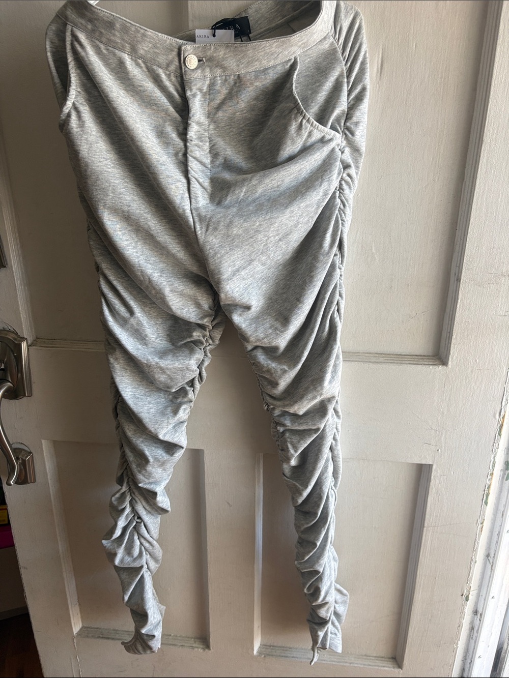 AKIRA Gray Stacked Ruched Leggings Size L New With Tags